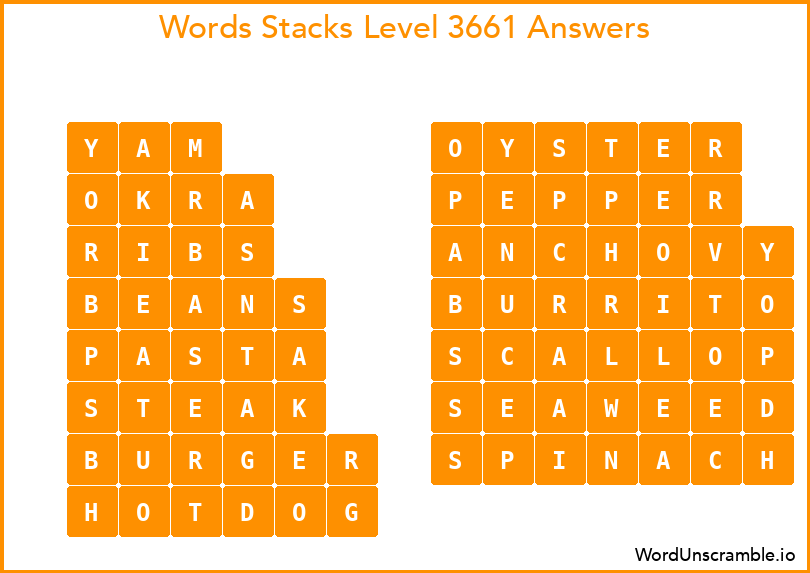 Word Stacks Level 3661 Answers