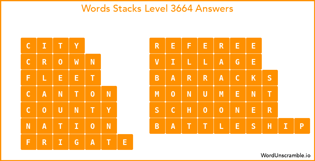 Word Stacks Level 3664 Answers
