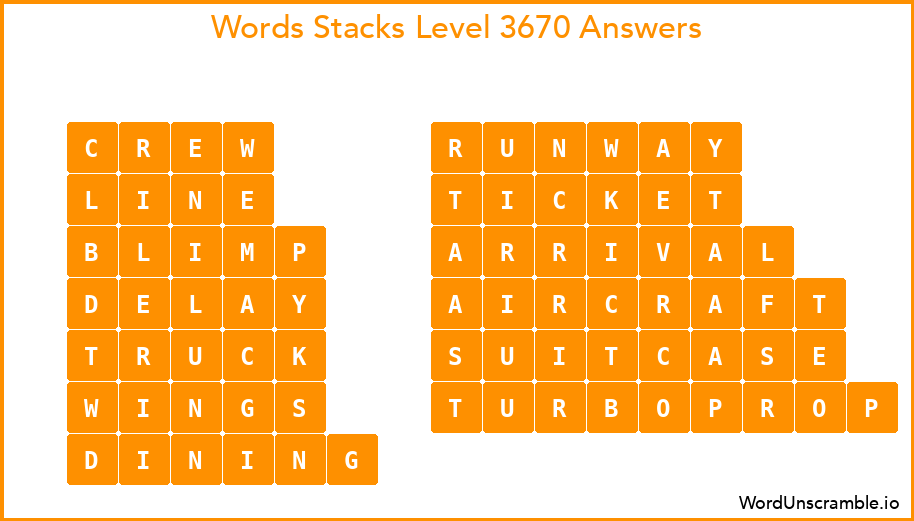 Word Stacks Level 3670 Answers