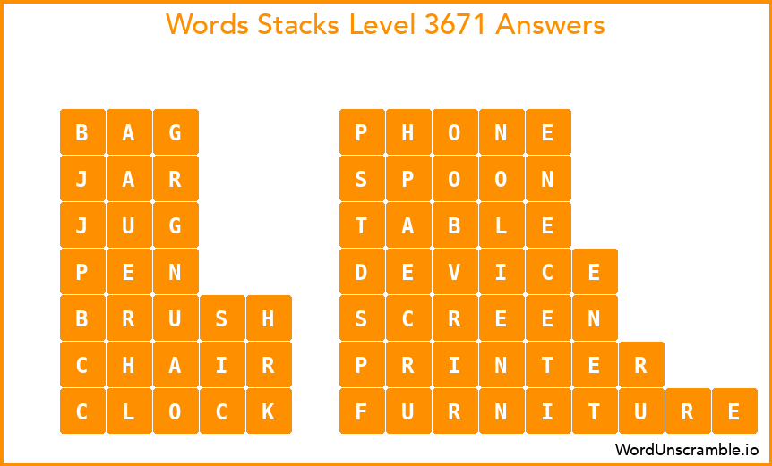Word Stacks Level 3671 Answers