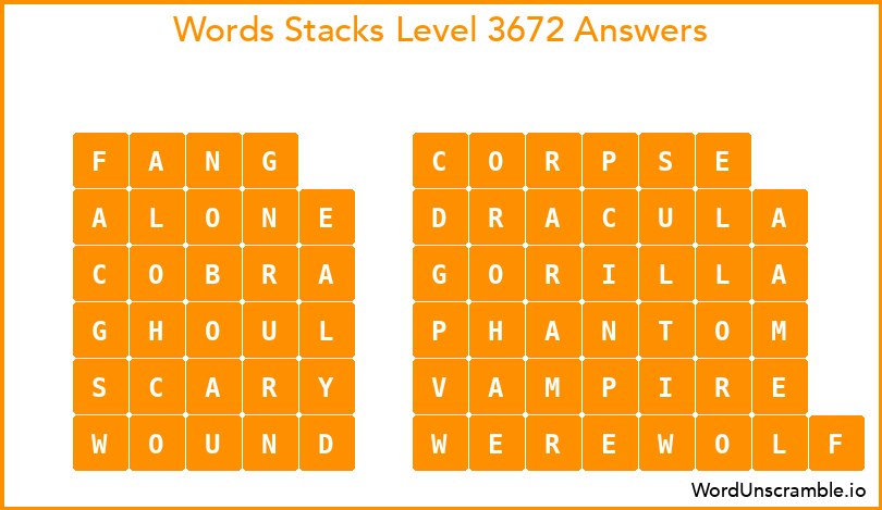 Word Stacks Level 3672 Answers