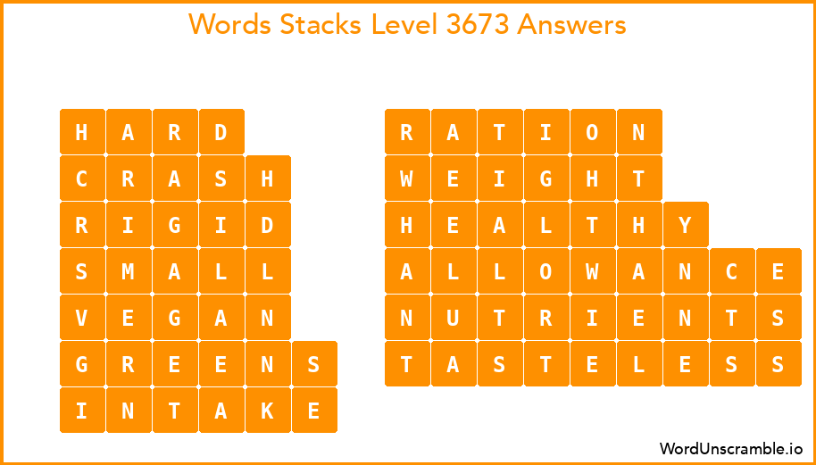 Word Stacks Level 3673 Answers