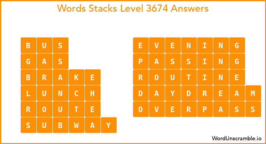Word Stacks Level 3674 Answers