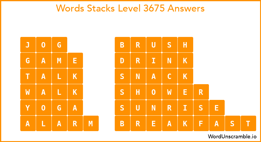 Word Stacks Level 3675 Answers