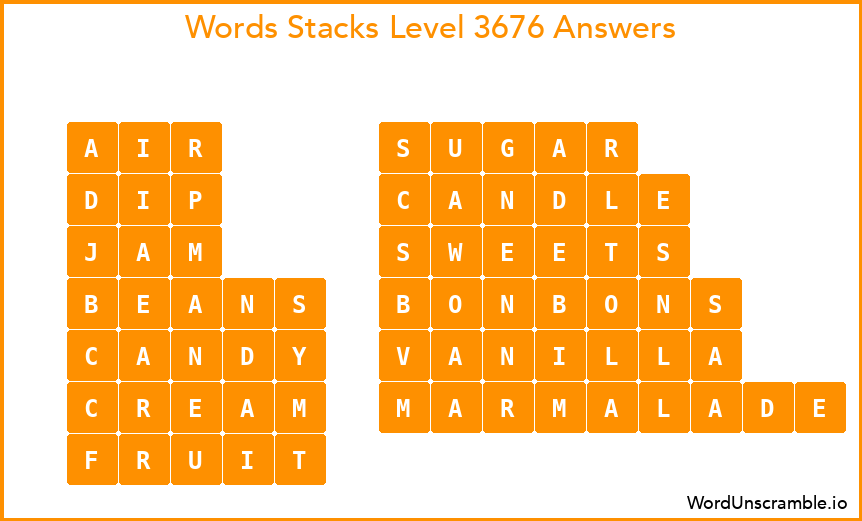Word Stacks Level 3676 Answers