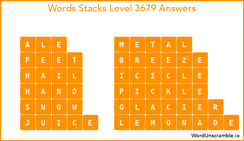 Word Stacks Level 3679 Answers