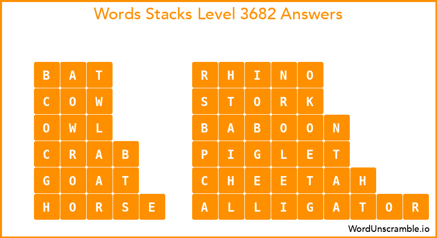 Word Stacks Level 3682 Answers