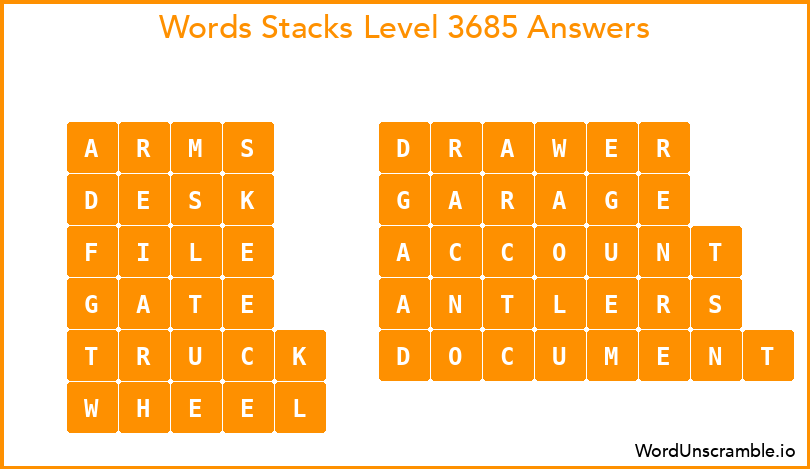 Word Stacks Level 3685 Answers
