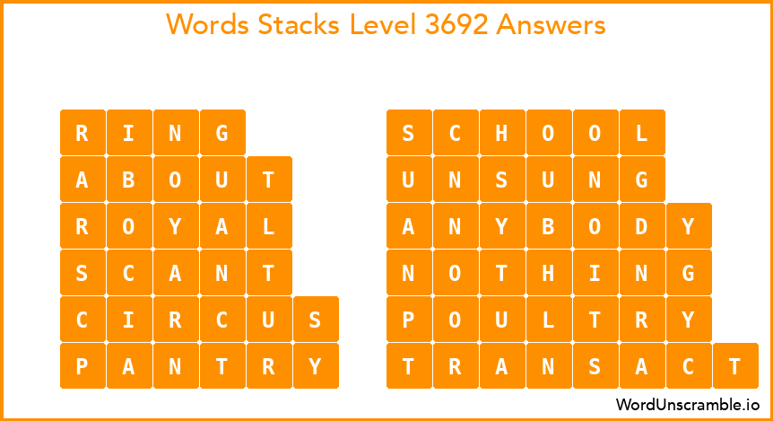Word Stacks Level 3692 Answers
