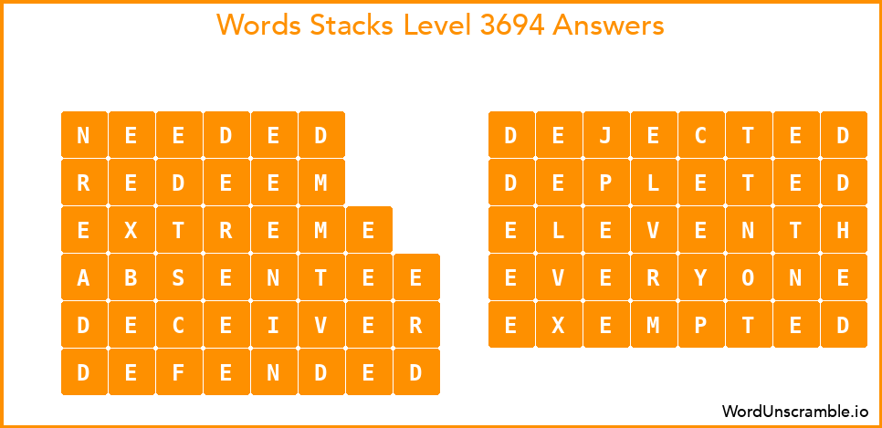 Word Stacks Level 3694 Answers