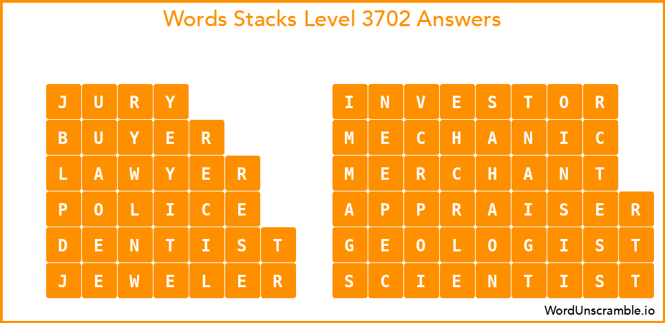 Word Stacks Level 3702 Answers