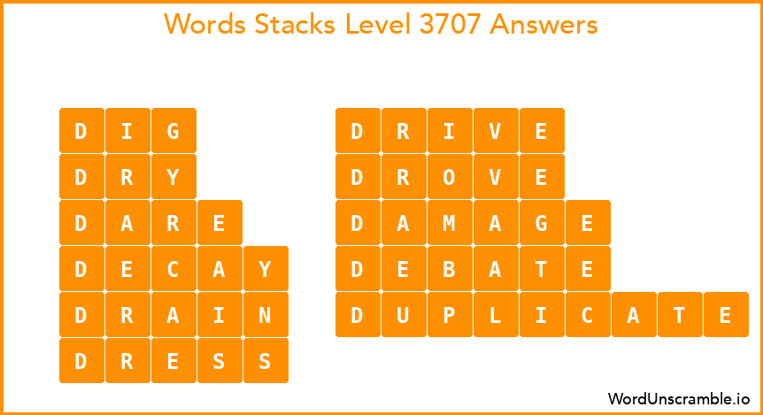 Word Stacks Level 3707 Answers