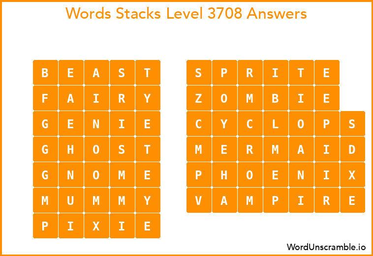 Word Stacks Level 3708 Answers
