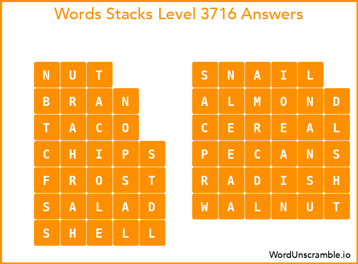 Word Stacks Level 3716 Answers