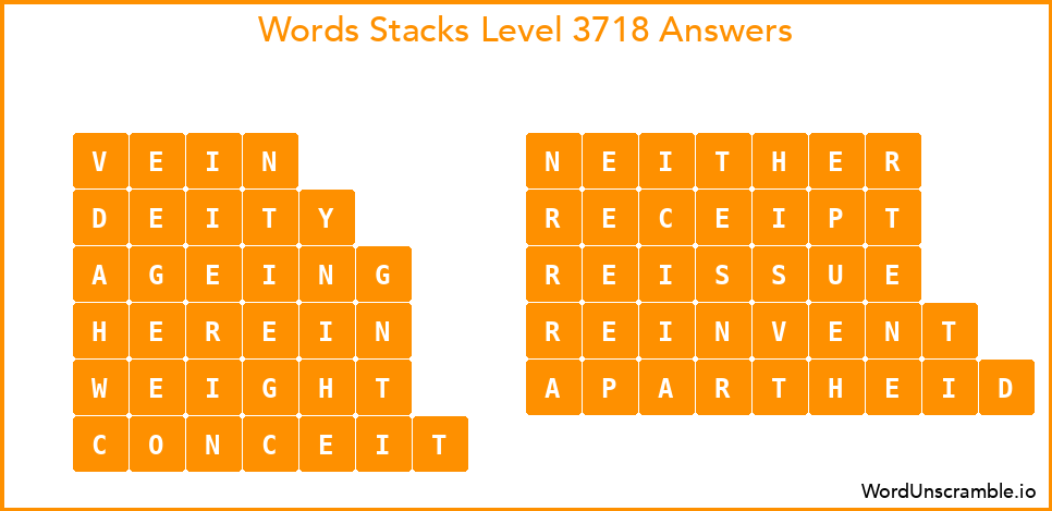 Word Stacks Level 3718 Answers