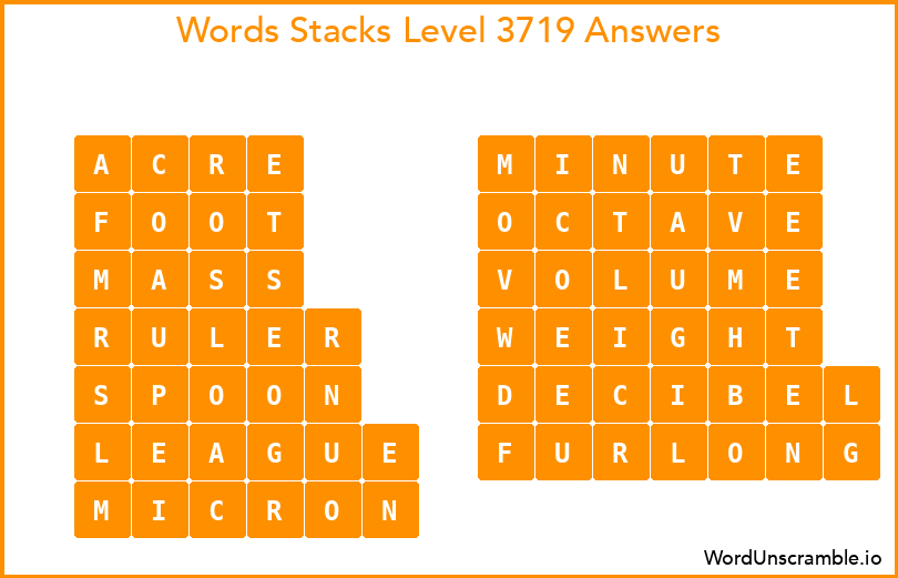 Word Stacks Level 3719 Answers