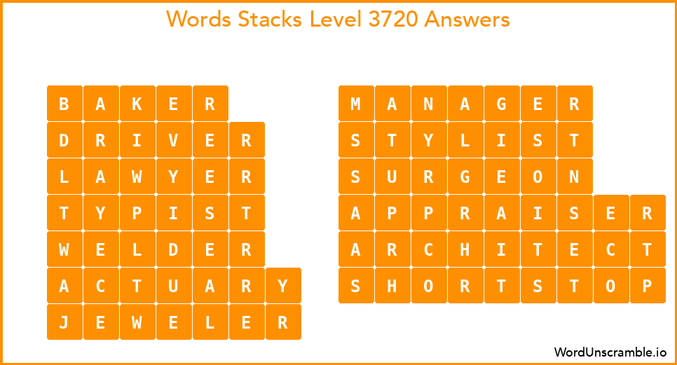 Word Stacks Level 3720 Answers
