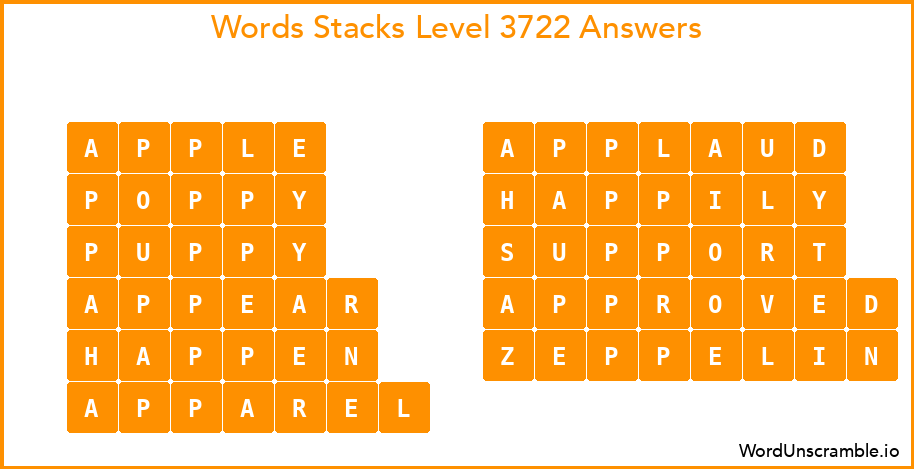 Word Stacks Level 3722 Answers