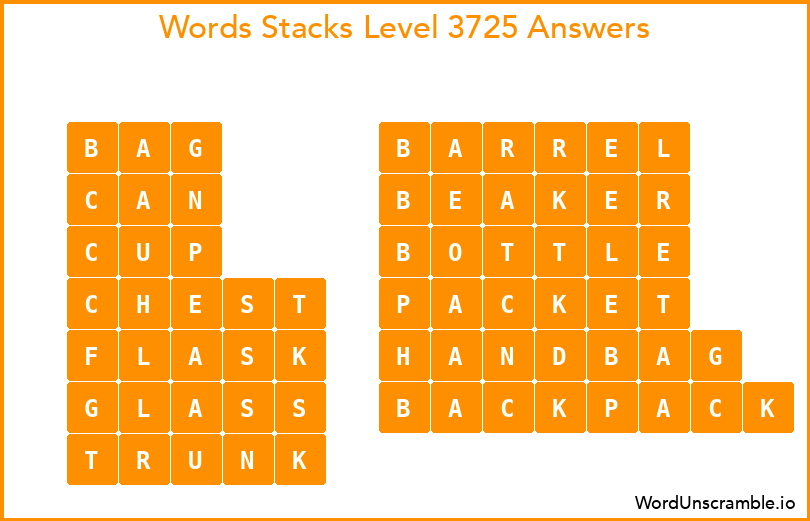 Word Stacks Level 3725 Answers