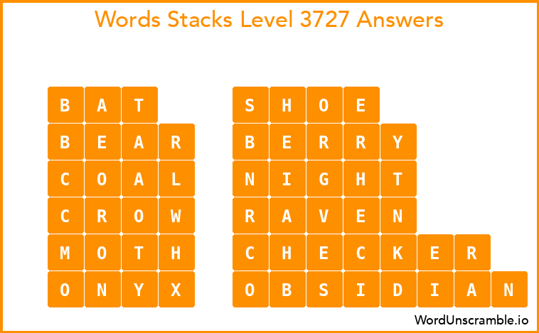 Word Stacks Level 3727 Answers