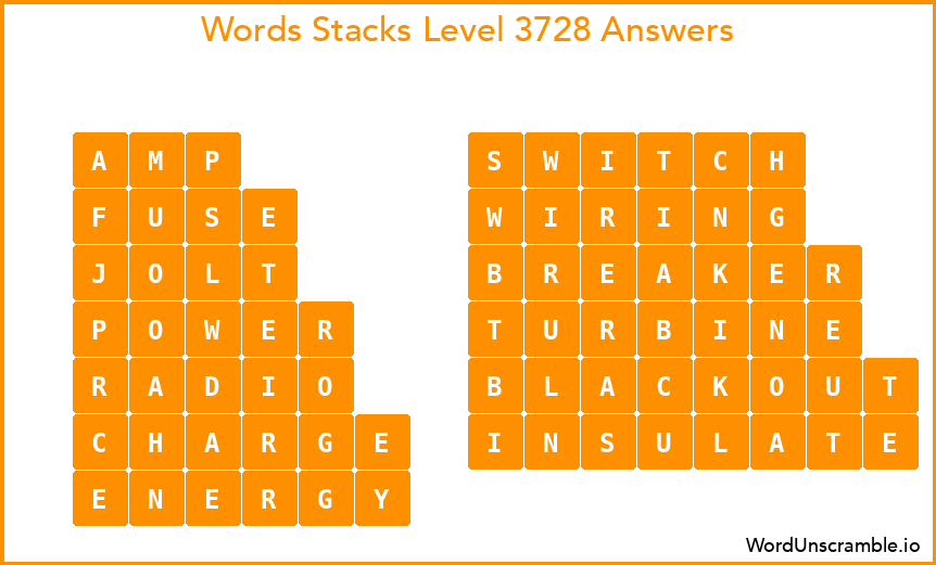 Word Stacks Level 3728 Answers