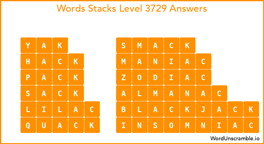 Word Stacks Level 3729 Answers