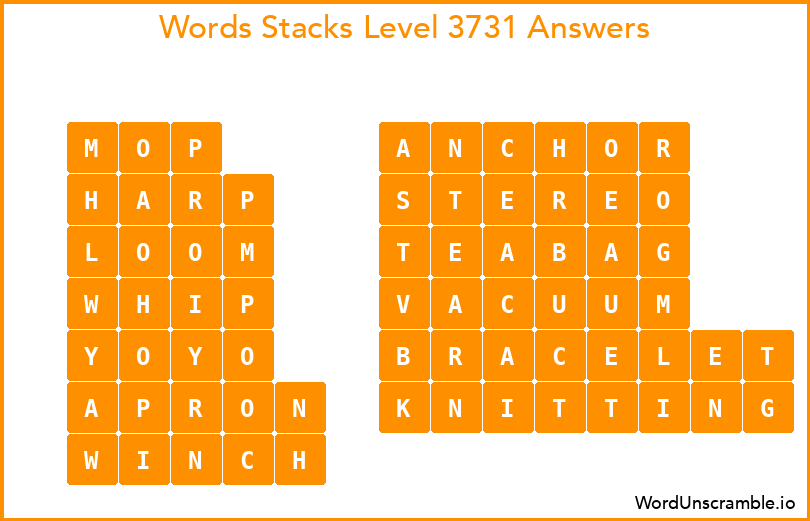 Word Stacks Level 3731 Answers