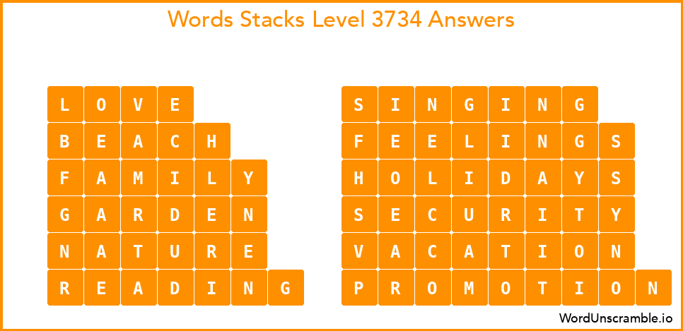 Word Stacks Level 3734 Answers