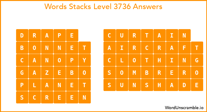 Word Stacks Level 3736 Answers
