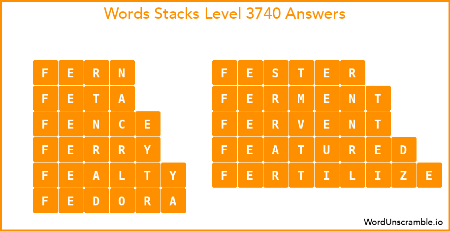 Word Stacks Level 3740 Answers