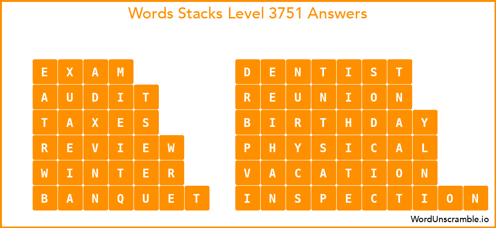 Word Stacks Level 3751 Answers