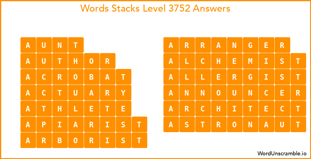 Word Stacks Level 3752 Answers