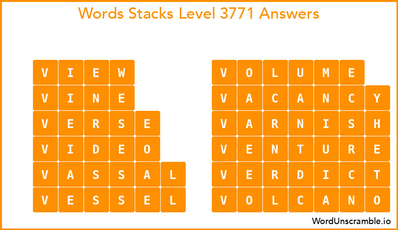 Word Stacks Level 3771 Answers
