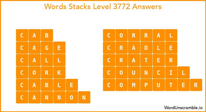 Word Stacks Level 3772 Answers