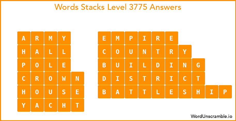 Word Stacks Level 3775 Answers
