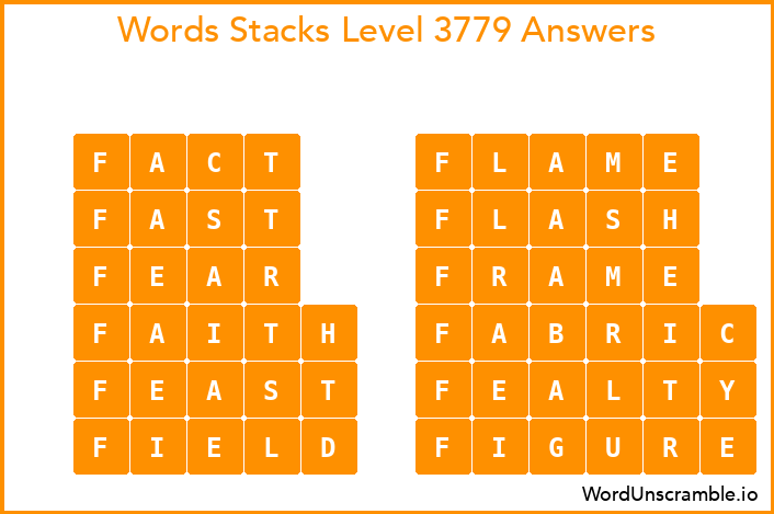 Word Stacks Level 3779 Answers