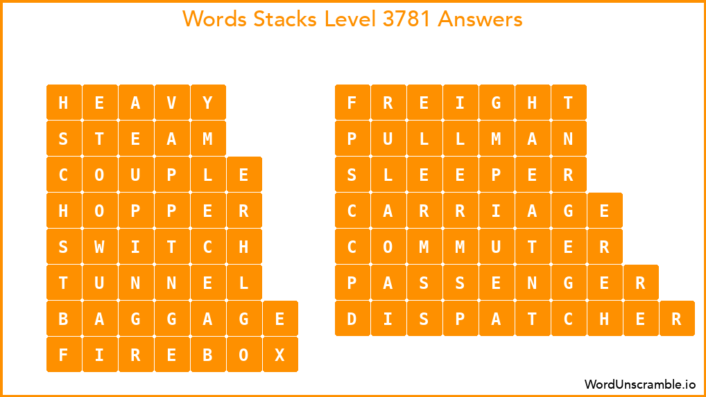 Word Stacks Level 3781 Answers