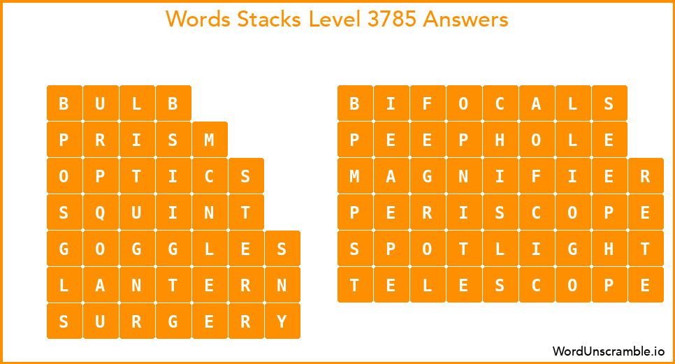 Word Stacks Level 3785 Answers
