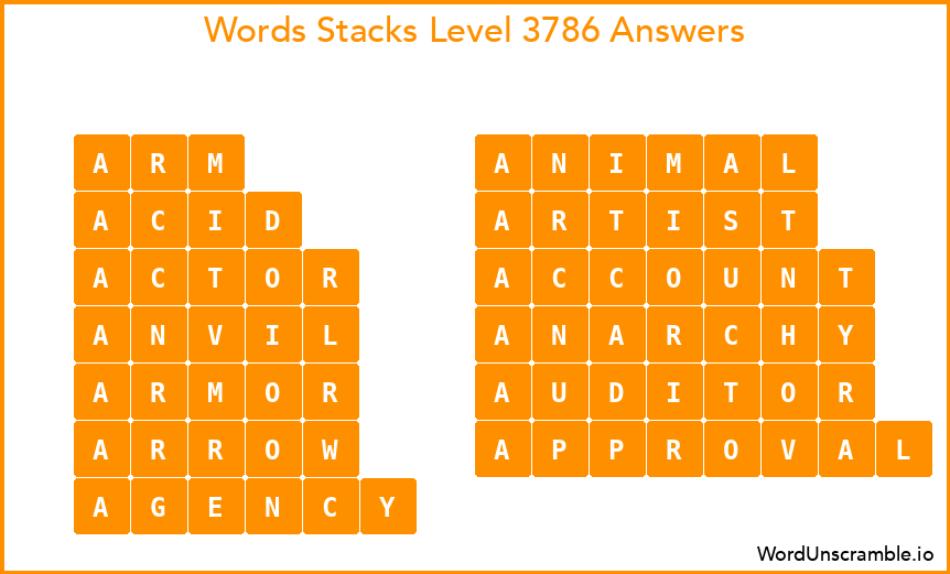 Word Stacks Level 3786 Answers