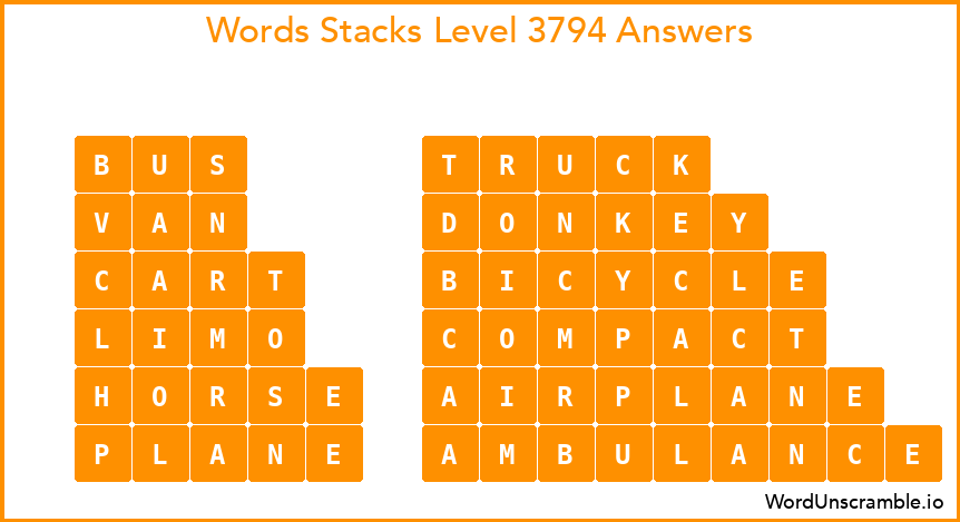 Word Stacks Level 3794 Answers