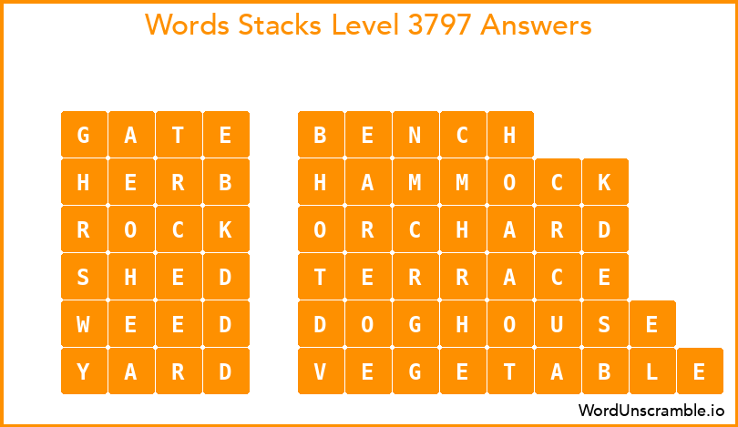 Word Stacks Level 3797 Answers