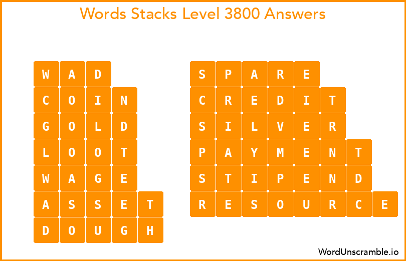 Word Stacks Level 3800 Answers