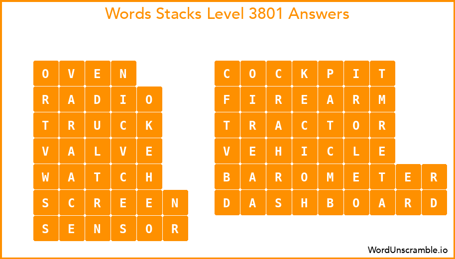 Word Stacks Level 3801 Answers