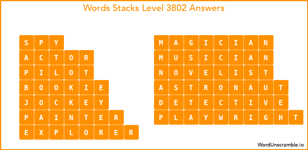 Word Stacks Level 3802 Answers