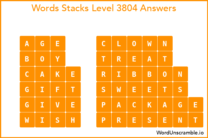 Word Stacks Level 3804 Answers