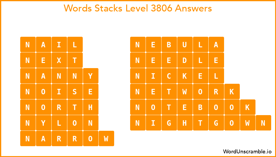 Word Stacks Level 3806 Answers