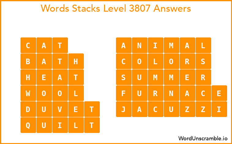 Word Stacks Level 3807 Answers