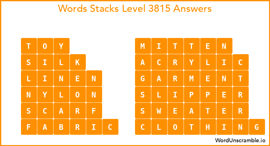 Word Stacks Level 3815 Answers