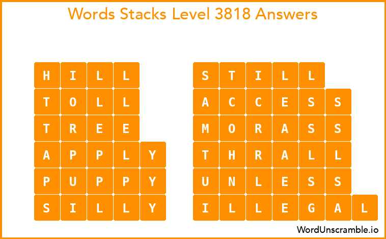 Word Stacks Level 3818 Answers