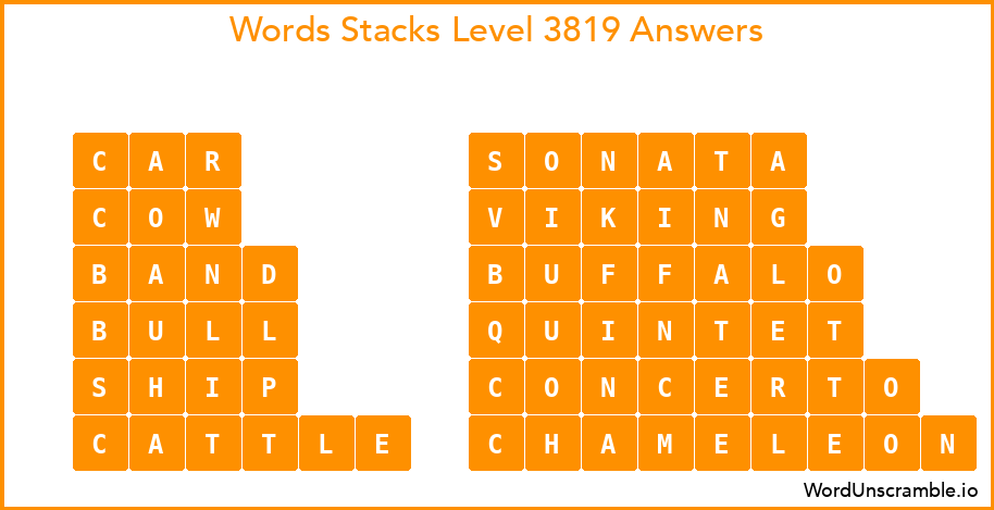 Word Stacks Level 3819 Answers